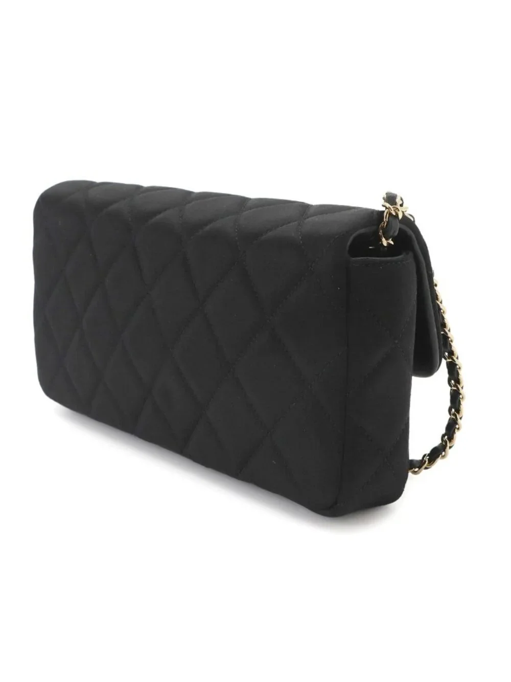 Chanel Quilted Shoulder Bag Satin Pearl Black Gold
